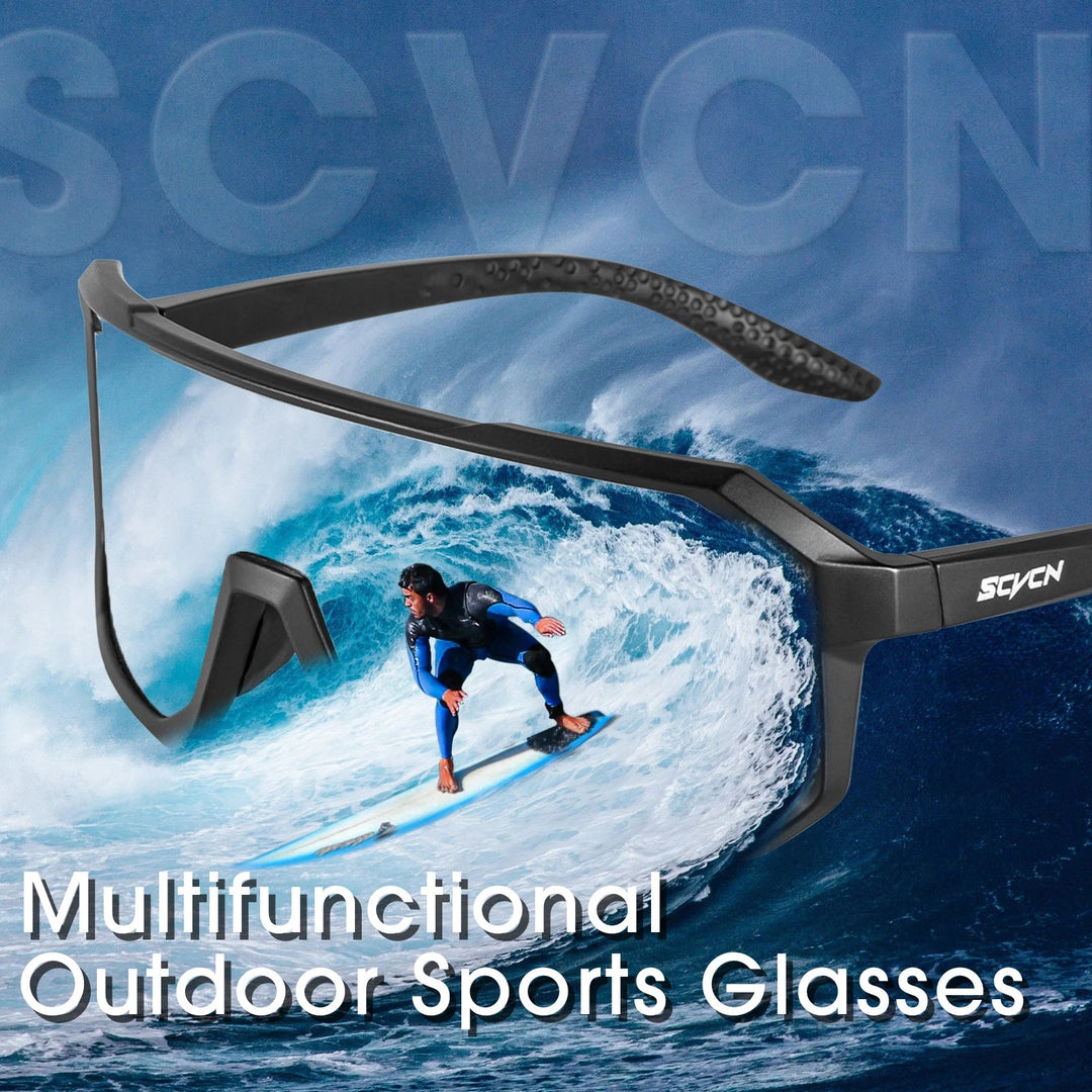 SCVCN S62 Photochromic Cycling Sunglasses - Smart Color Change Lens - UV400 TR-90 Ultralight Eyewear for MTB &amp; Road Bike Racing
