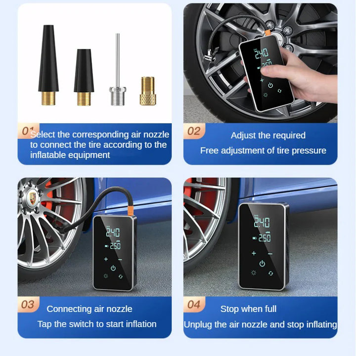 Cordless Car Tire Pump 150PSI - Portable Electric Air Compressor for Bike &amp; Ball