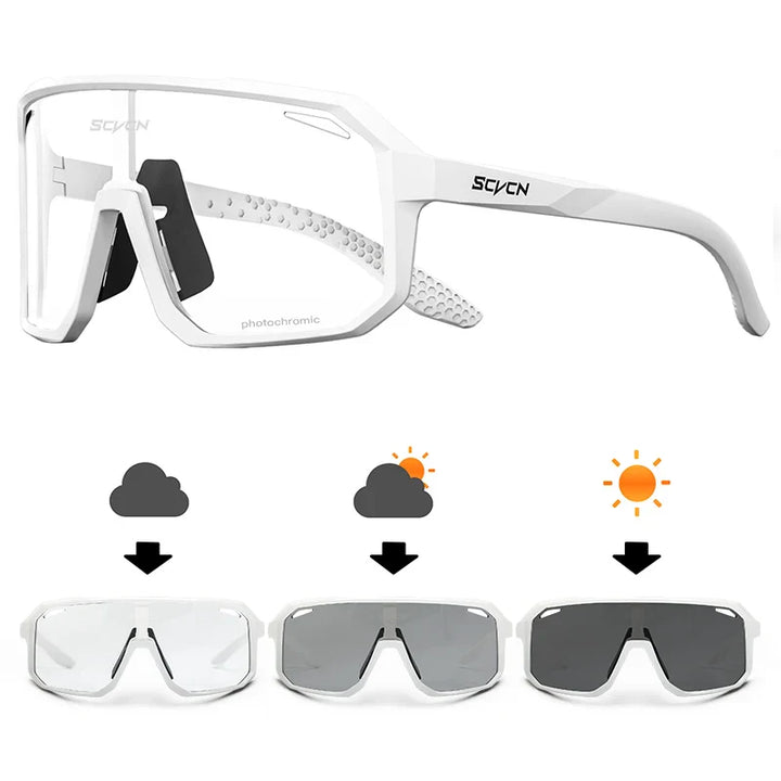 SCVCN Photochromic Cycling Sunglasses - Smart Color-Change Lens - UV400 TR-90 Ultralight Eyewear for MTB, Road Bike &amp; Running
