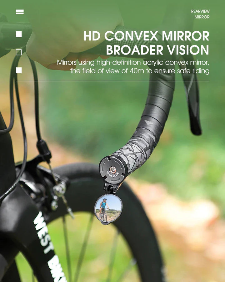 WEST BIKING HD Convex Bike Mirror - 360° Adjustable Universal Wide-Angle Mirror