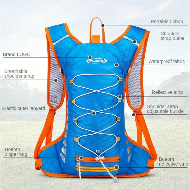 YIYUEQIANLI 12L Outdoor Cycling Backpack - Lightweight Waterproof Nylon Daypack - Reflective Sport Bag for Running, Hiking &amp; Camping