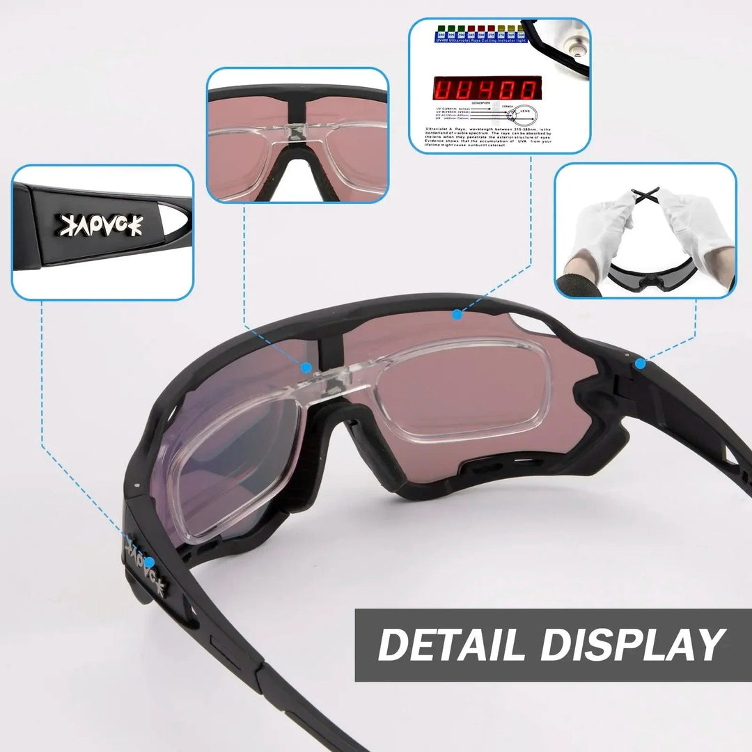 Kapvoe Professional Cycling Glasses - UV400 Protection MTB Eyewear - Lightweight TR90 Sport Sunglasses for Road &amp; Mountain Bike