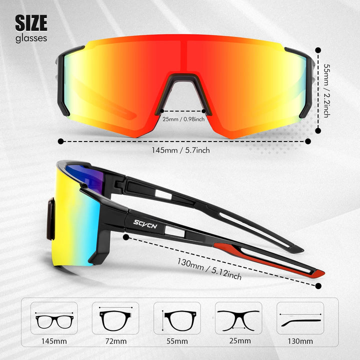 SCVCN S1411 Professional Cycling Sunglasses - UV400 Protection Wide View Eyewear - Lightweight TR-90 Sports Glasses for MTB &amp; Road Biking