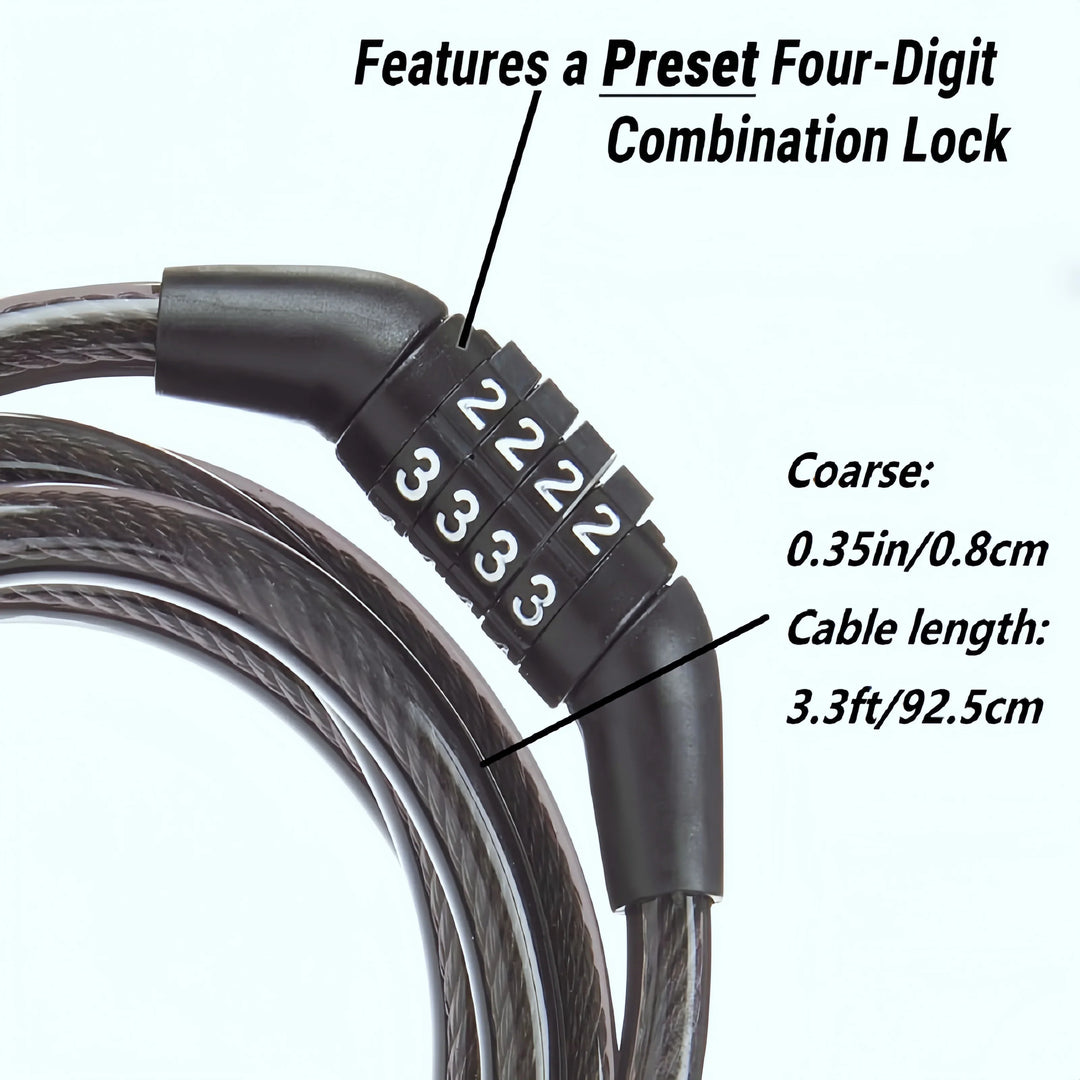 Anti-Theft Bicycle Lock - 4-Digit Password Security with 1-Meter Ultra-Strong Steel Cable