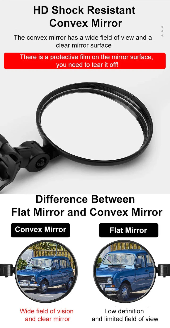 2PCS Universal Bicycle Rearview Mirror - 360° Rotatable Convex HD Mirror - Wide Angle Safety Reflector for MTB, Road Bike &amp; E-Bike