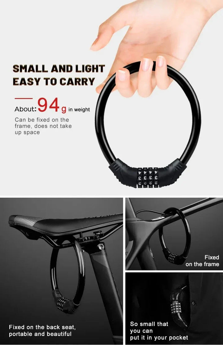 Portable 4-Digit Password Bike Lock - High-Security Resettable Combination Lock for MTB &amp; Road Bikes