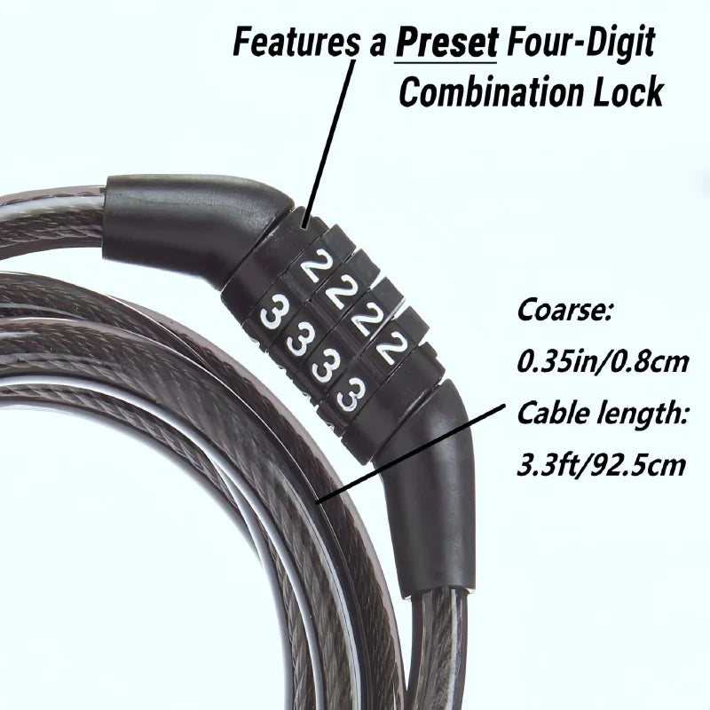Anti-Theft Bicycle Lock - 4-Digit Password Security with 1-Meter Ultra-Strong Steel Cable