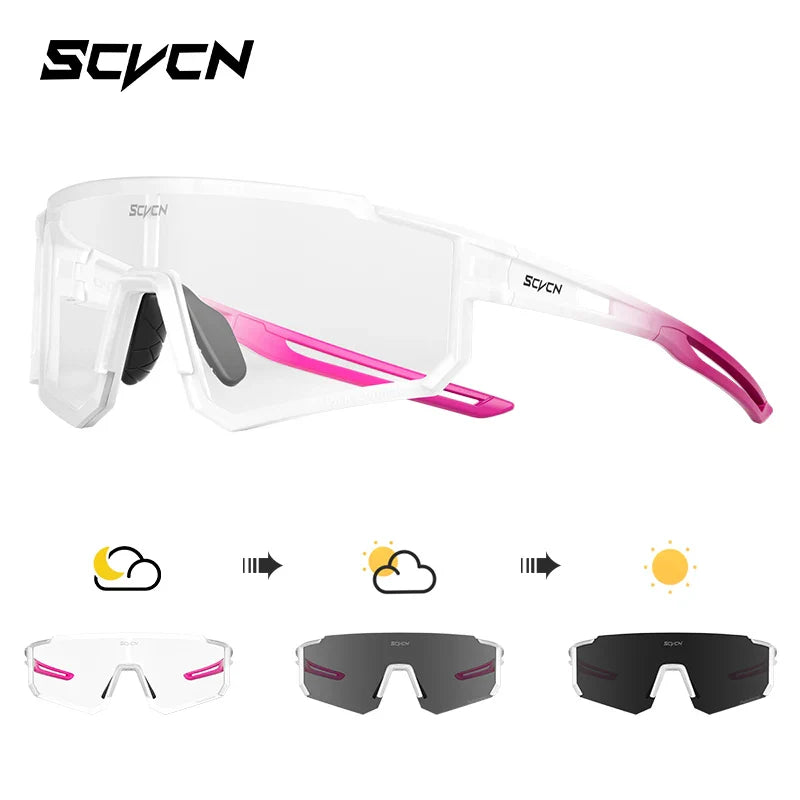 SCVCN S1411 Professional Cycling Sunglasses - UV400 Protection Wide View Eyewear - Lightweight TR-90 Sports Glasses for MTB &amp; Road Biking