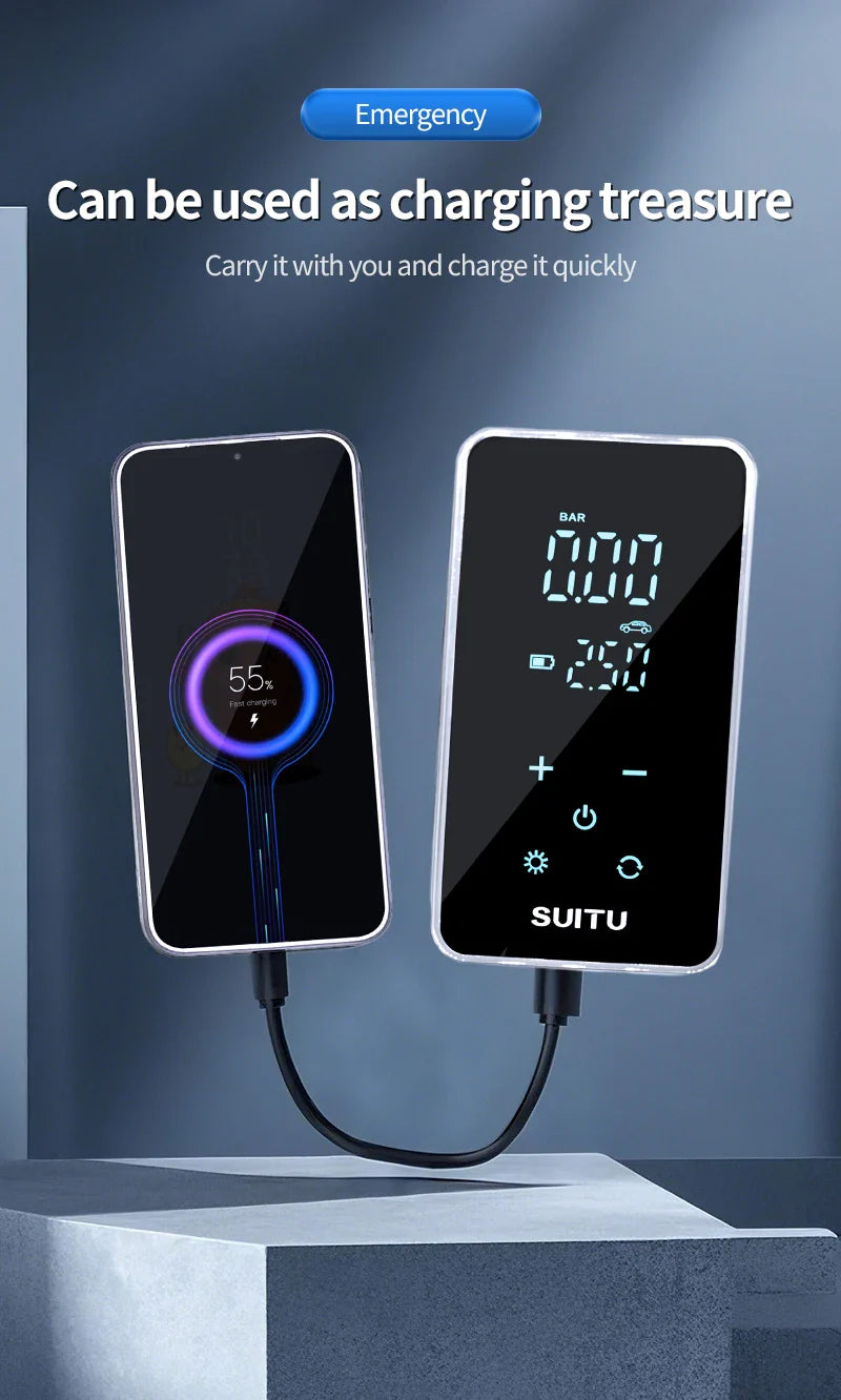 150PSI Smart Touch Screen Tire Inflator - Portable Wireless Electric Air Pump for Car &amp; Bike