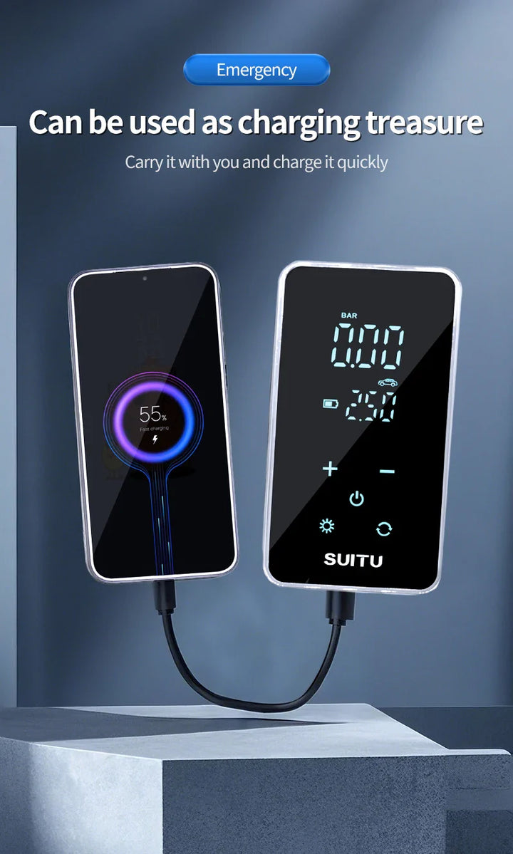 150PSI Smart Touch Screen Tire Inflator - Portable Wireless Electric Air Pump for Car &amp; Bike