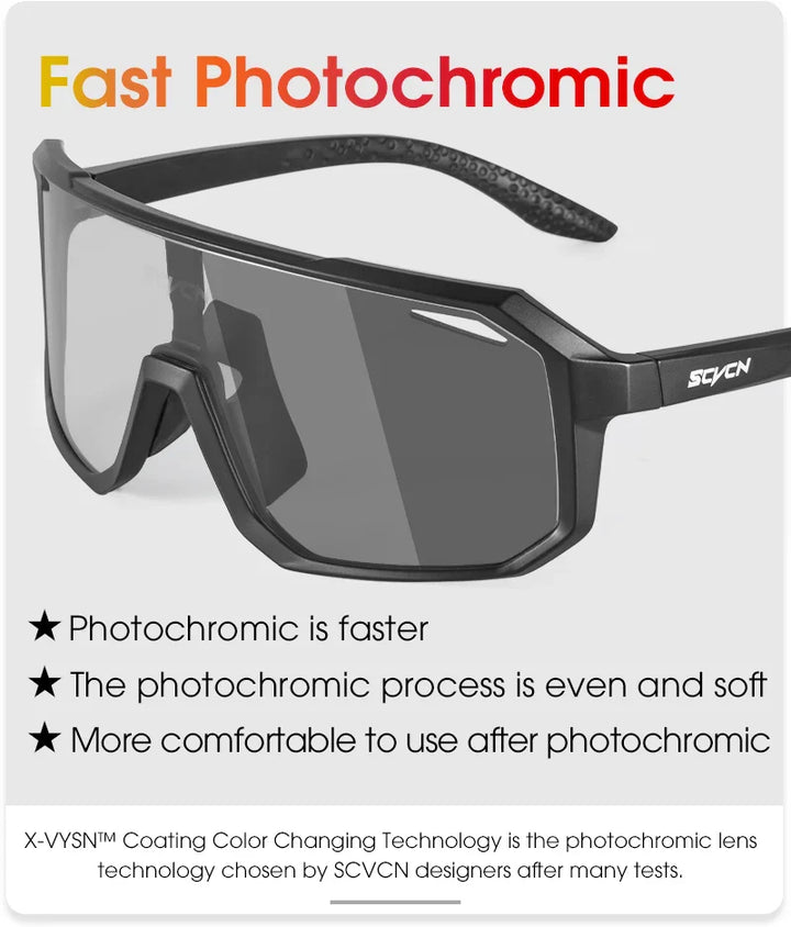 SCVCN Photochromic Cycling Sunglasses - Smart Color-Change Lens - UV400 TR-90 Ultralight Eyewear for MTB, Road Bike &amp; Running