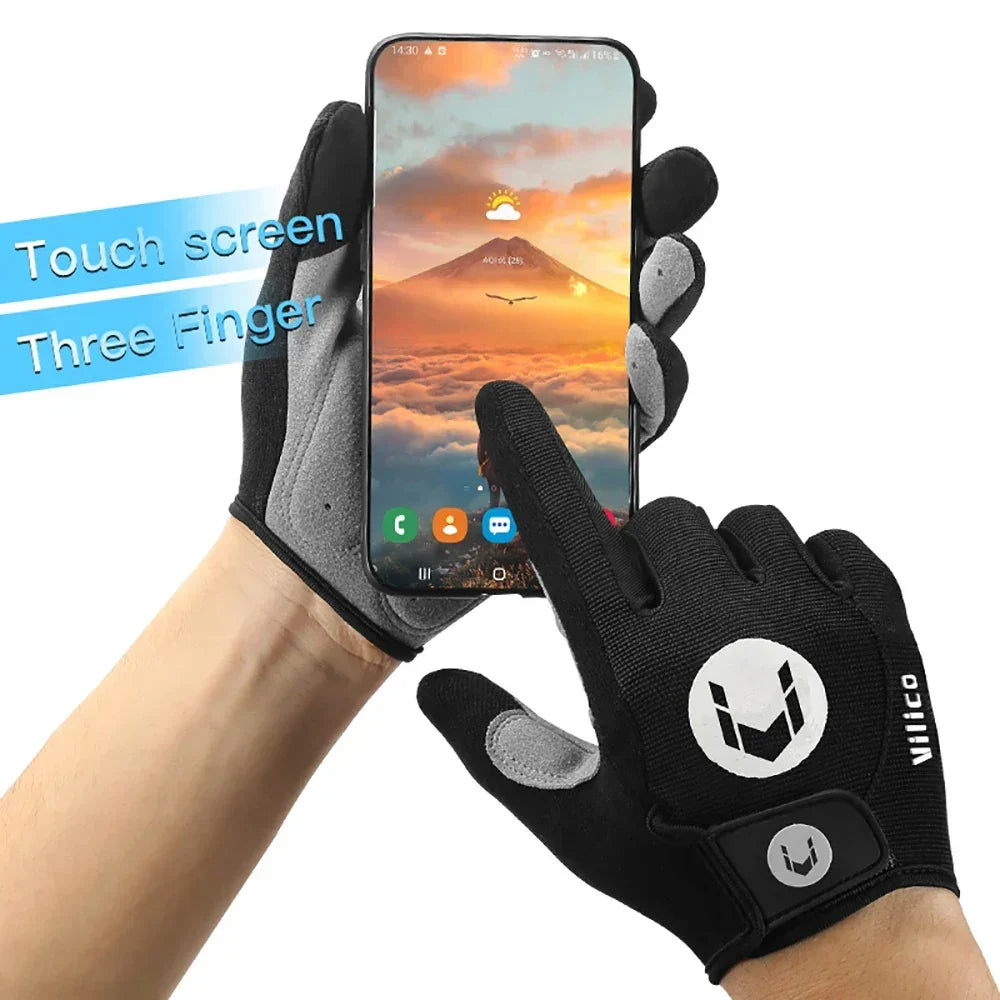 Touch-Screen Full Finger Bike Gloves - Breathable &amp; Shock-Proof Padded Cycling Mittens for MTB &amp; Road Racing