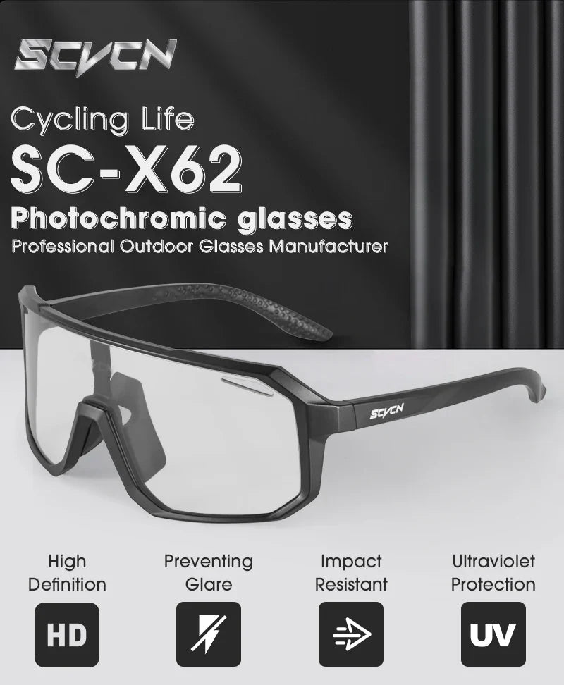 SCVCN Photochromic Cycling Sunglasses - Smart Color-Change Lens - UV400 TR-90 Ultralight Eyewear for MTB, Road Bike &amp; Running