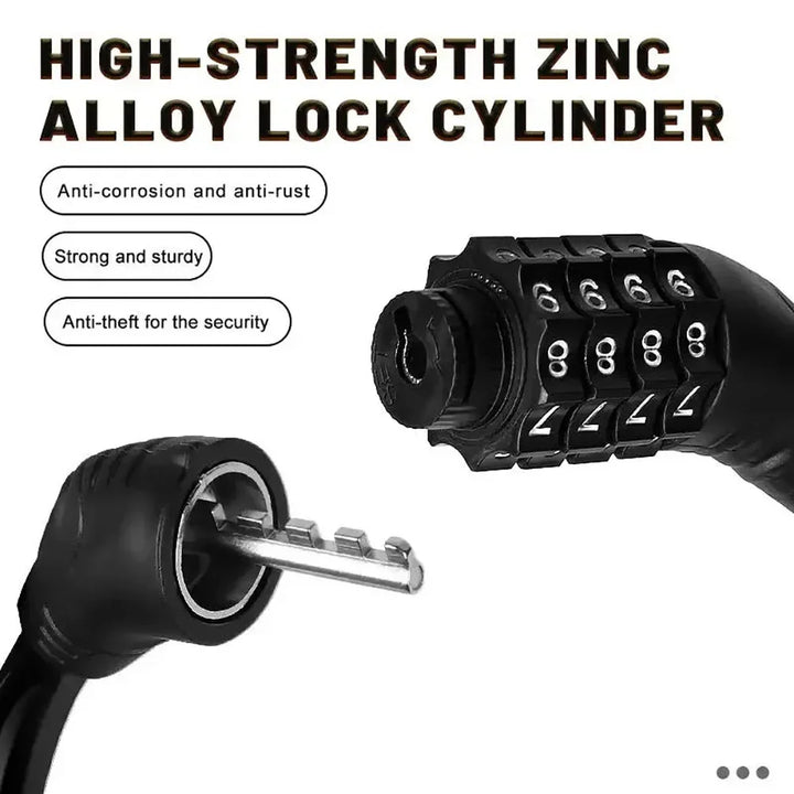 4-Digit Combination Bicycle Ring Lock - High Strength Zinc Alloy Cable Lock - Portable Anti-Theft Security for MTB, Road Bike &amp; E-Bike