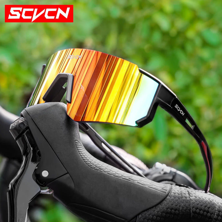 SCVCN S1411 Professional Cycling Sunglasses - UV400 Protection Wide View Eyewear - Lightweight TR-90 Sports Glasses for MTB &amp; Road Biking