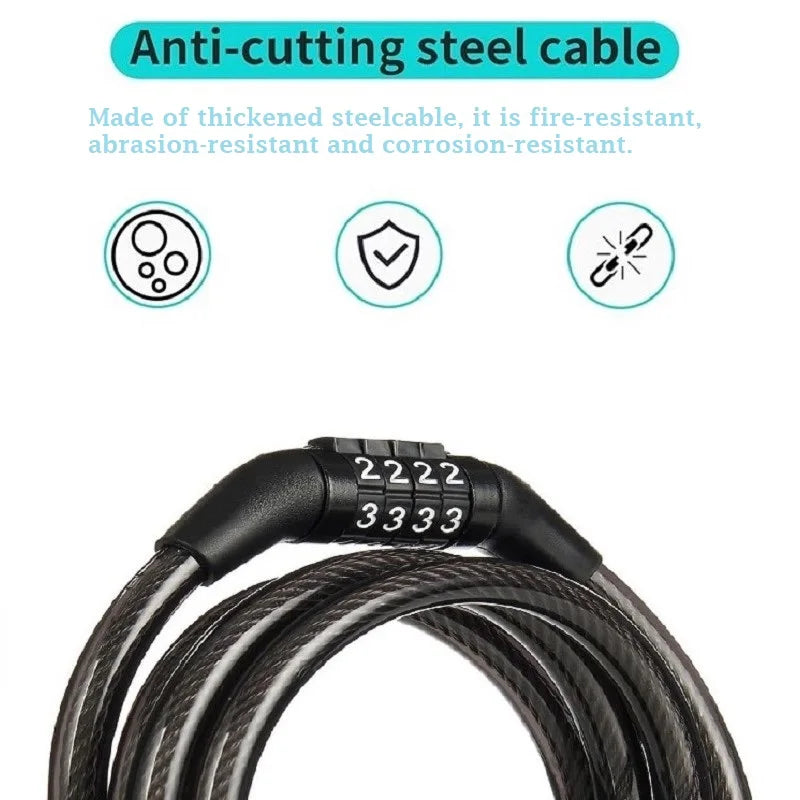 Anti-Theft Bicycle Lock - 4-Digit Password Security with 1-Meter Ultra-Strong Steel Cable