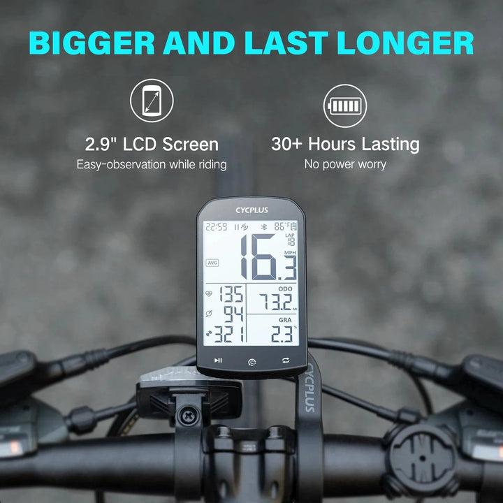 CYCPLUS M1 Smart GPS Bike Computer - 2.9-inch Huge Screen Wireless Speedometer with ANT+ &amp; Bluetooth for Strava Sync