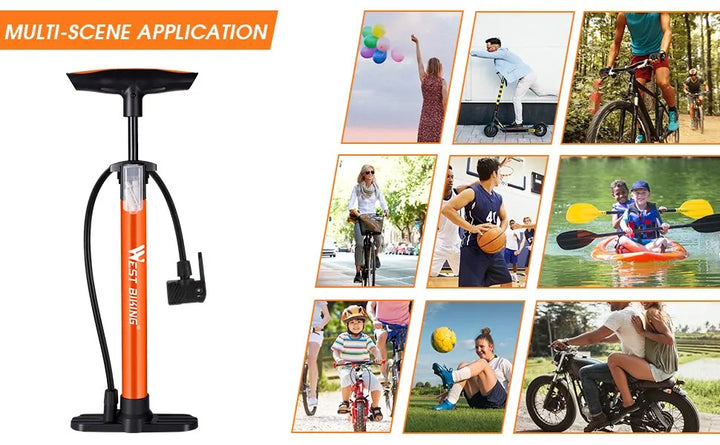 WEST BIKING 160PSI High Pressure Pump Schrader Presta MTB Bicycle Floor Pump