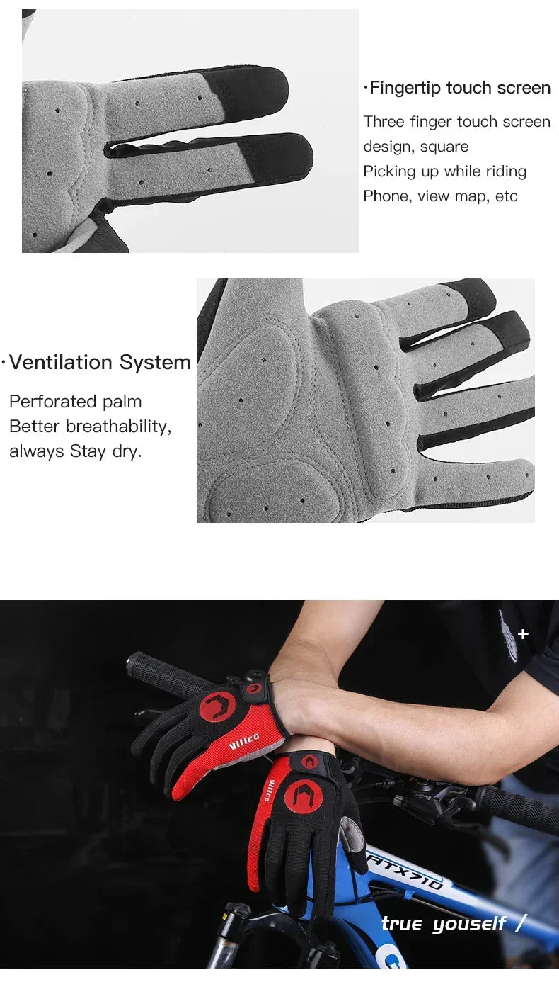 Touch-Screen Full Finger Bike Gloves - Breathable &amp; Shock-Proof Padded Cycling Mittens for MTB &amp; Road Racing