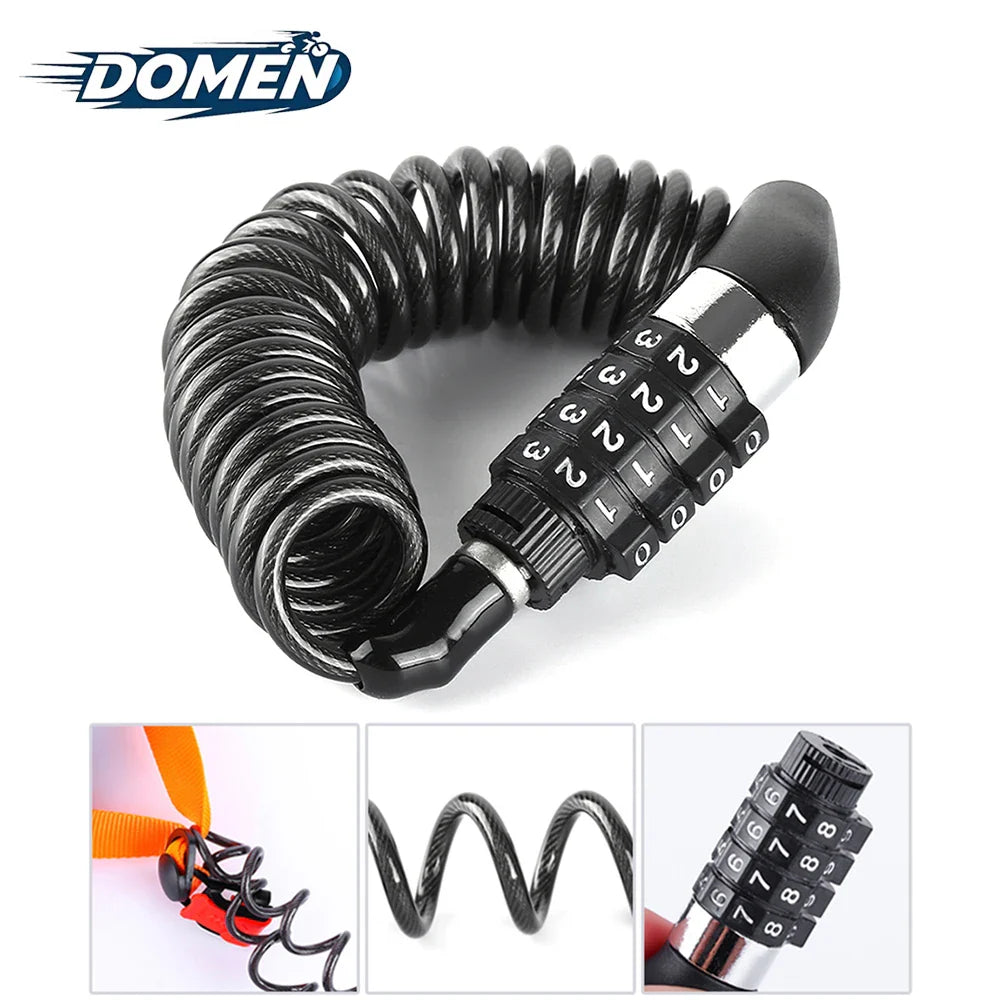 DOMEN 4-Digit Combination Bike Lock - 1.6m Extended High-Strength Steel Cable - Keyless Security for Bicycle, Scooter &amp; Motorcycle