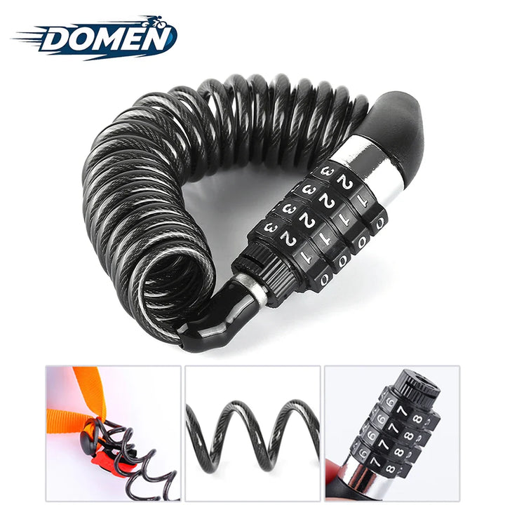 DOMEN 4-Digit Combination Bike Lock - 1.6m Extended High-Strength Steel Cable - Keyless Security for Bicycle, Scooter &amp; Motorcycle