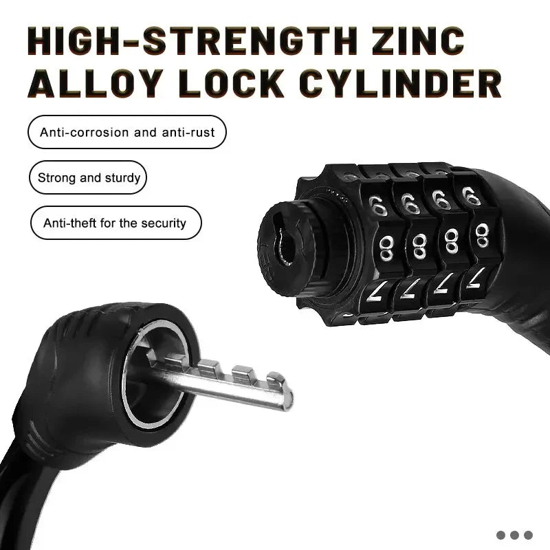 Portable 4-Digit Password Bike Lock - High-Security Resettable Combination Lock for MTB &amp; Road Bikes