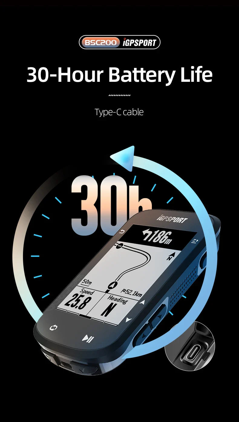 iGPSPORT BSC200 Smart GPS Bike Computer - Route Navigation, 30H Battery, ANT+ &amp; Bluetooth Wireless Speedometer