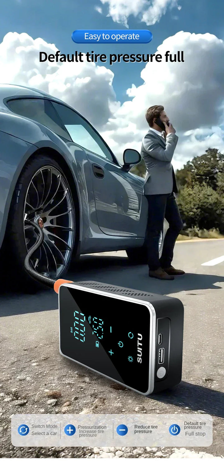 150PSI Smart Touch Screen Tire Inflator - Portable Wireless Electric Air Pump for Car &amp; Bike