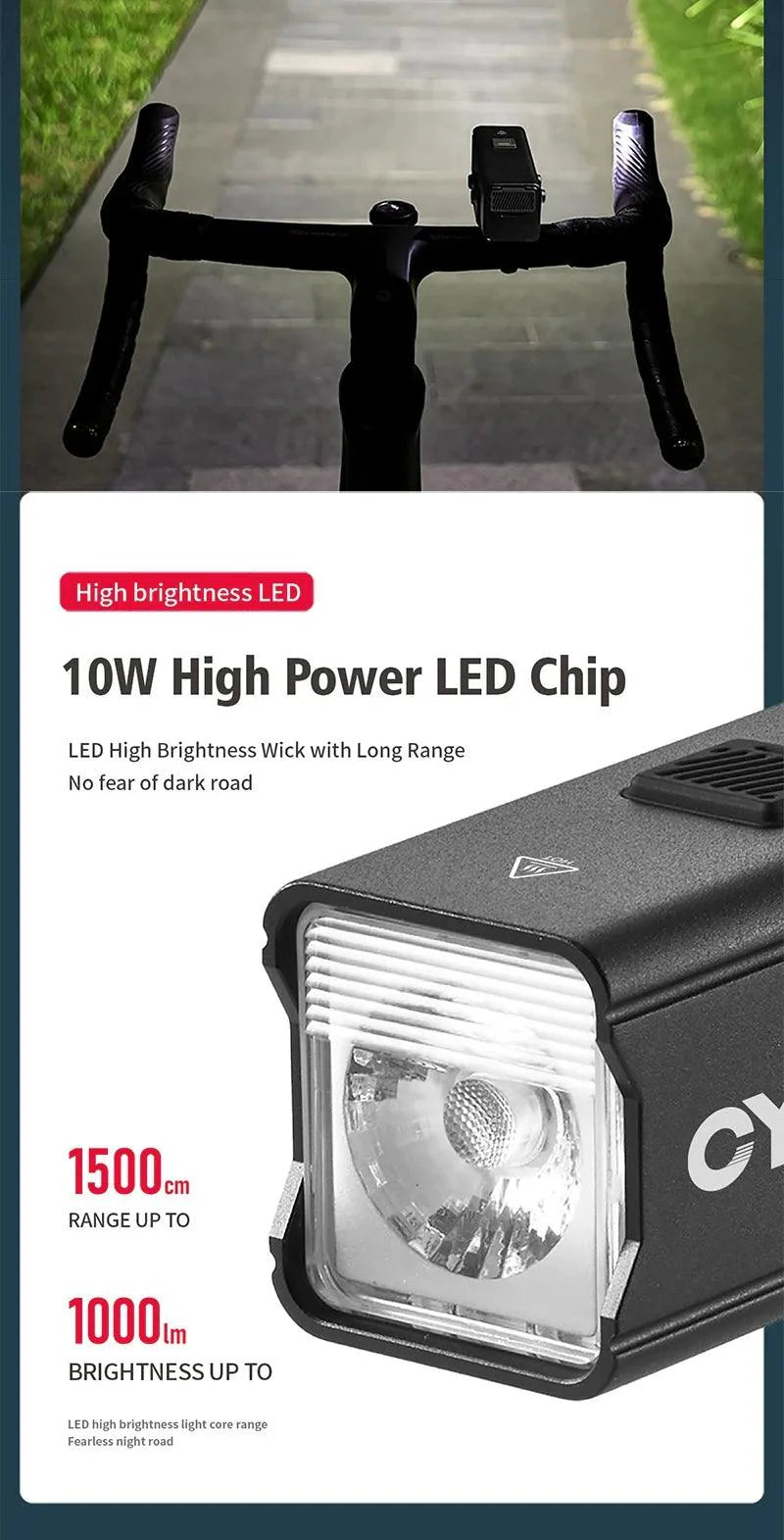 CYCLAMI Super Bright Bike Front Light - IPX6 Waterproof LED Headlight - Type-C Rechargeable Night Riding Safety Lamp for MTB &amp; Road