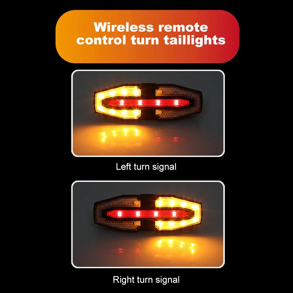 Wireless Remote Control Bicycle Tail Light - Smart Turn Signals &amp; 120dB Audible Horn - USB Rechargeable LED Bike Back Light for Night Riding Safety