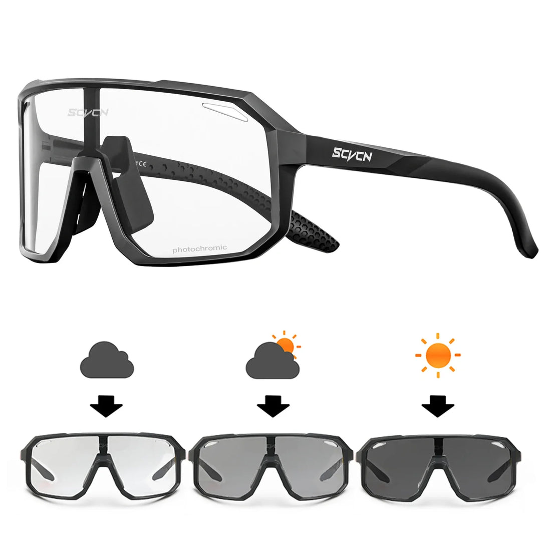 SCVCN S62 Photochromic Cycling Sunglasses - Smart Color Change Lens - UV400 TR-90 Ultralight Eyewear for MTB &amp; Road Bike Racing