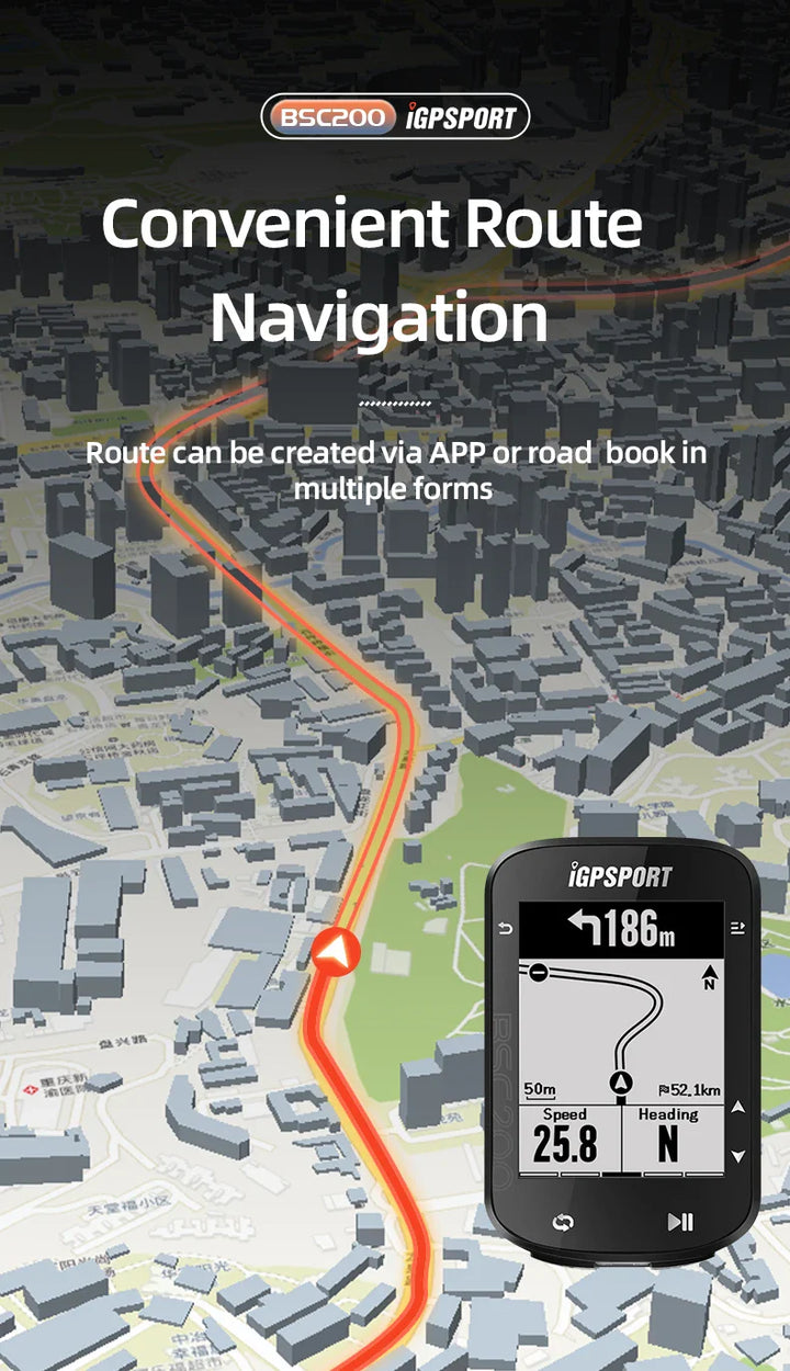 iGPSPORT BSC200 Smart GPS Bike Computer - Route Navigation, 30H Battery, ANT+ &amp; Bluetooth Wireless Speedometer