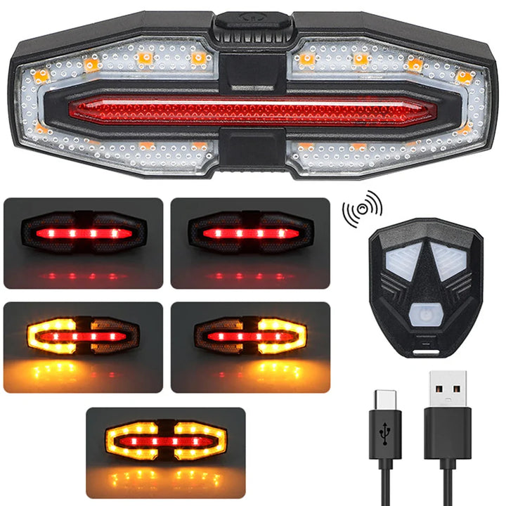 Wireless Remote Control Bicycle Tail Light - Smart Turn Signals &amp; 120dB Audible Horn - USB Rechargeable LED Bike Back Light for Night Riding Safety
