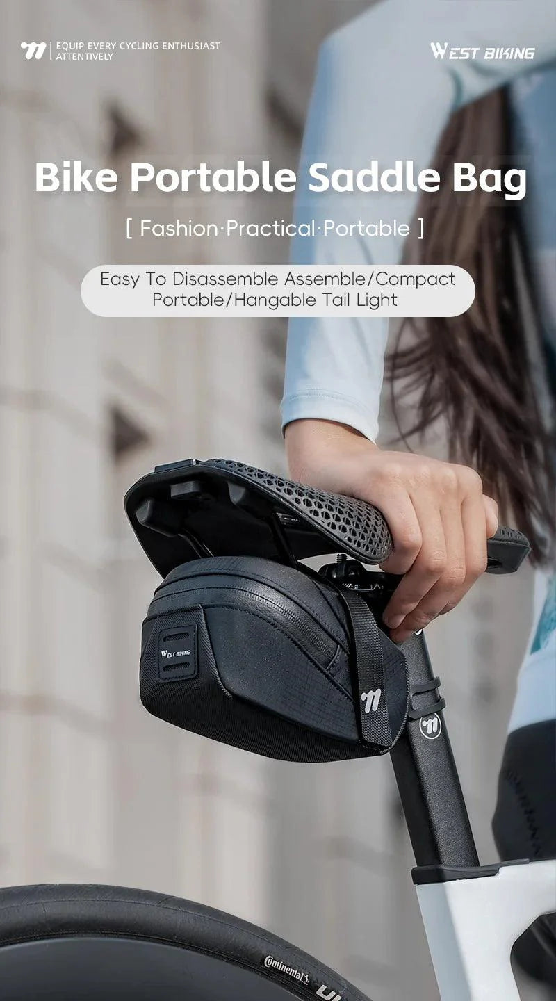 West Biking Ultralight Bike Saddle Bag - 58g Compact Seat Tail Pouch - Rainproof Bicycle Tool Organizer with Tail Light Loop