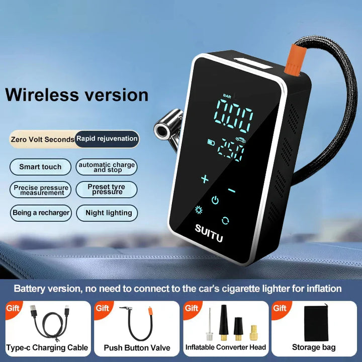 150PSI Smart Touch Screen Tire Inflator - Portable Wireless Electric Air Pump for Car &amp; Bike