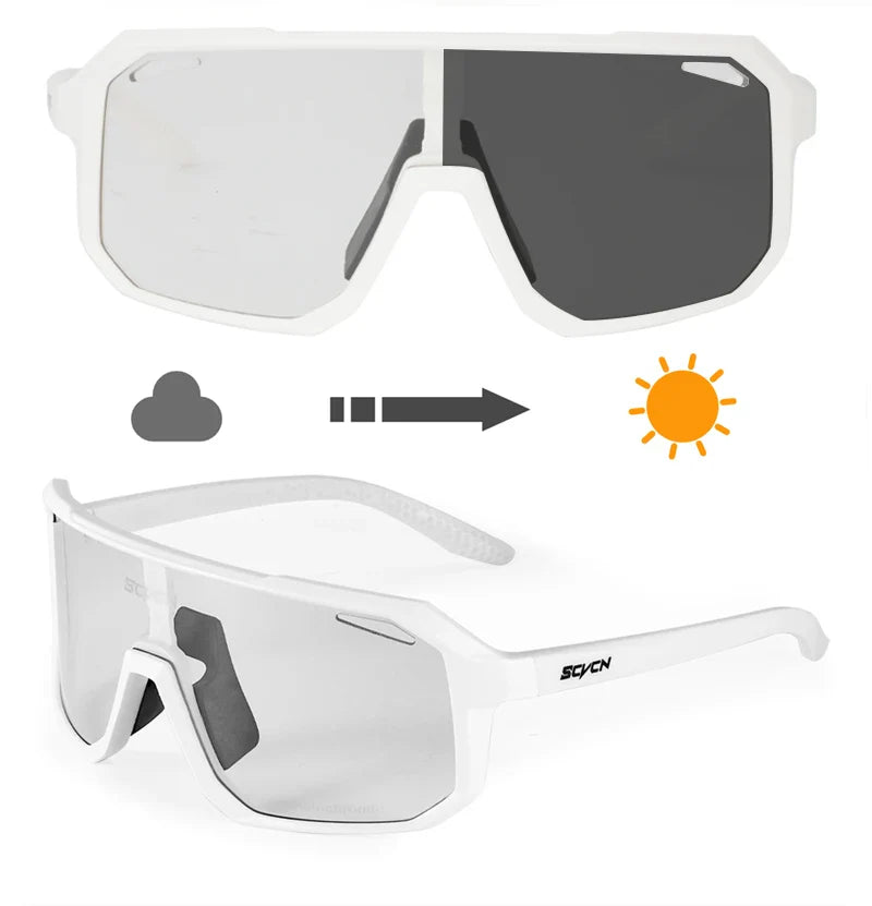 SCVCN Photochromic Cycling Sunglasses - Smart Color-Change Lens - UV400 TR-90 Ultralight Eyewear for MTB, Road Bike &amp; Running