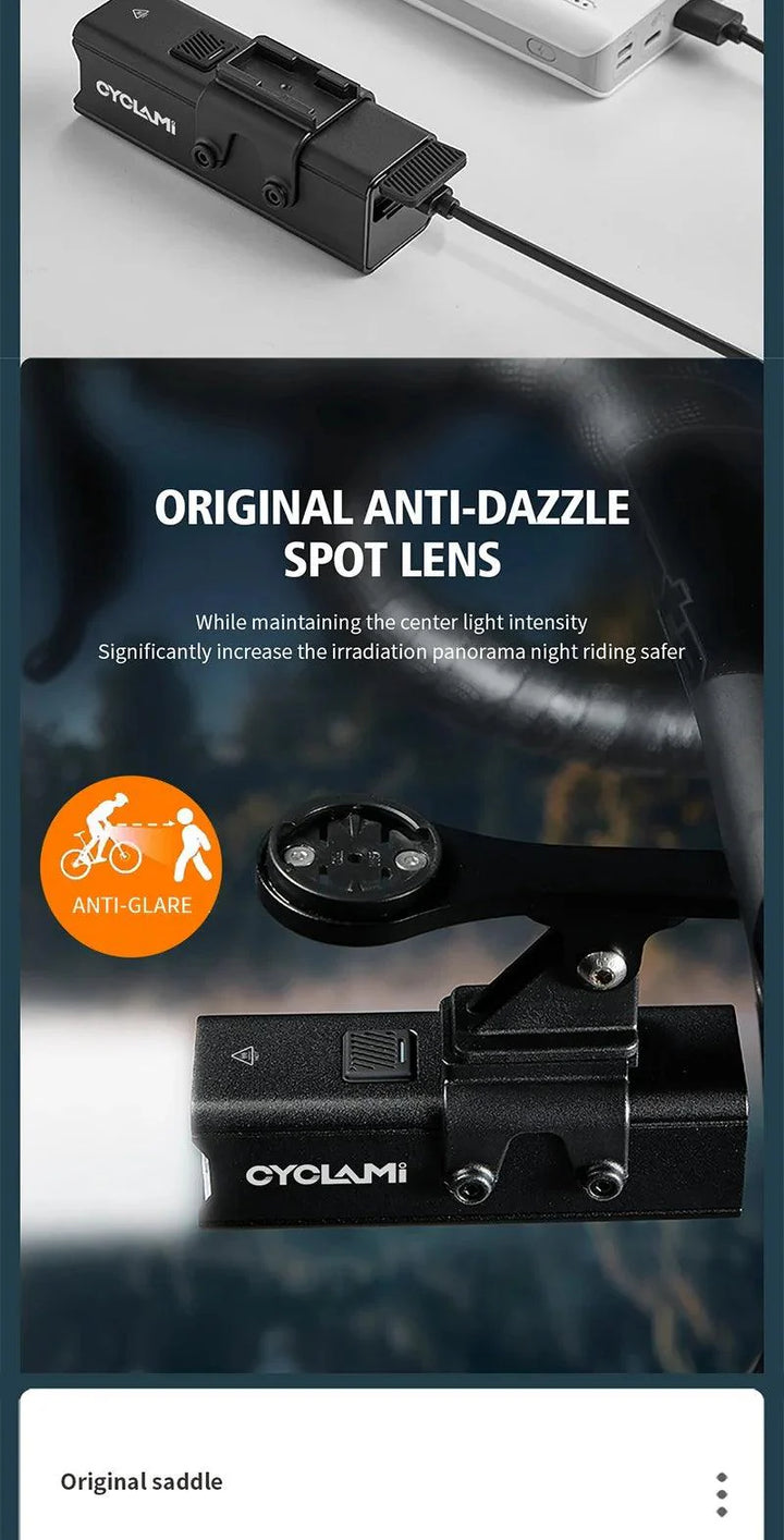 CYCLAMI Super Bright Bike Front Light - IPX6 Waterproof LED Headlight - Type-C Rechargeable Night Riding Safety Lamp for MTB &amp; Road