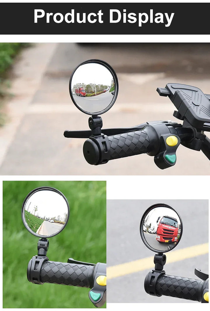 2PCS Universal Bicycle Rearview Mirror - 360° Rotatable Convex HD Mirror - Wide Angle Safety Reflector for MTB, Road Bike &amp; E-Bike