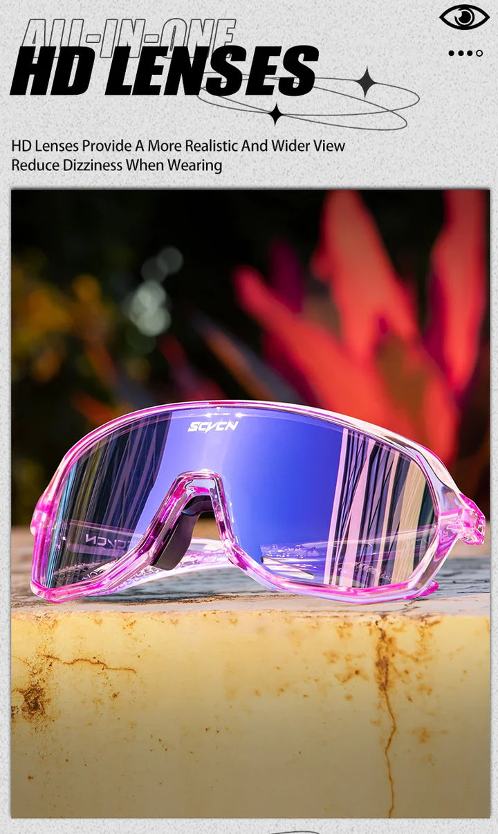 SCVCN S62 Photochromic Cycling Sunglasses - Smart Color Change Lens - UV400 TR-90 Ultralight Eyewear for MTB &amp; Road Bike Racing