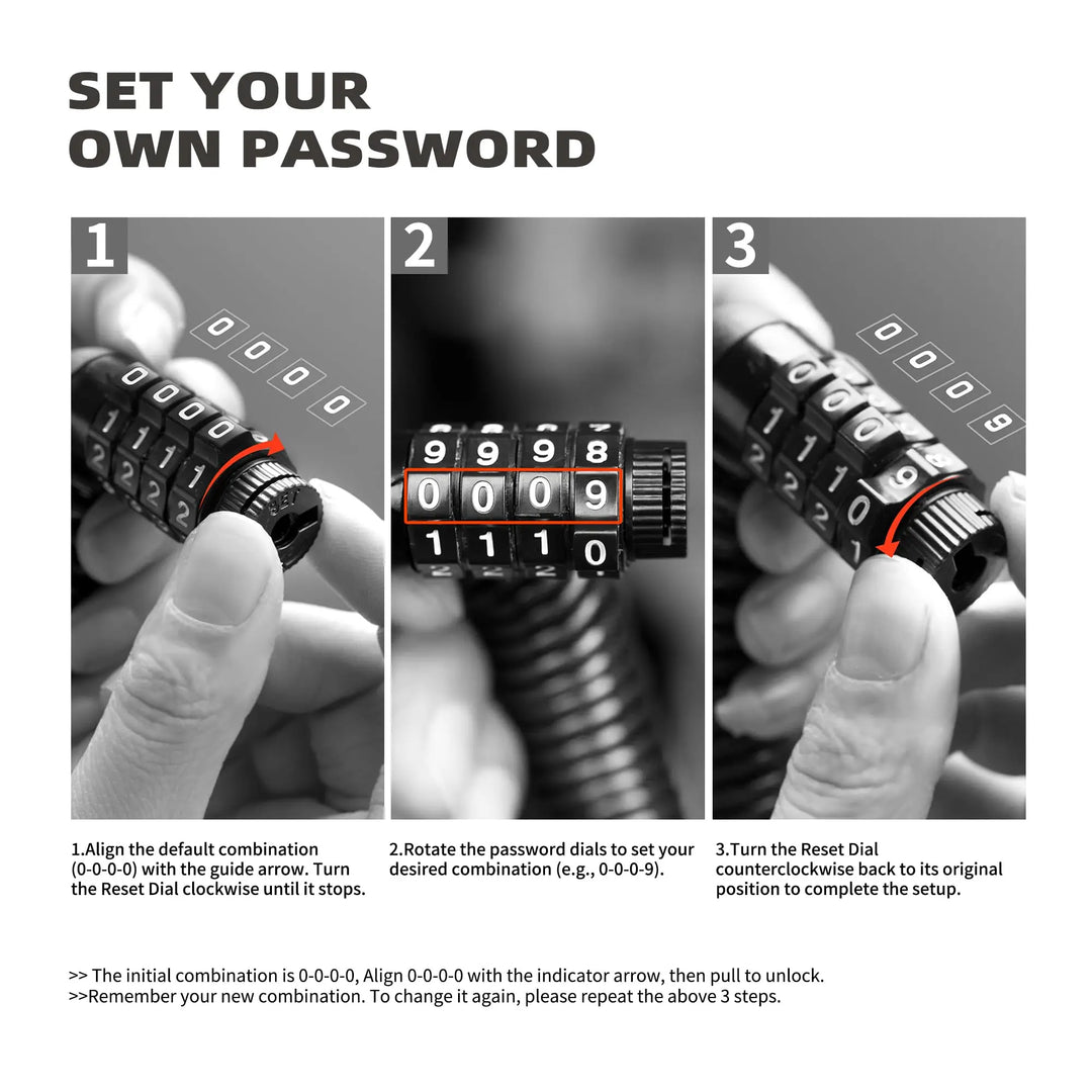 DOMEN 4-Digit Combination Bike Lock - 1.6m Extended High-Strength Steel Cable - Keyless Security for Bicycle, Scooter &amp; Motorcycle