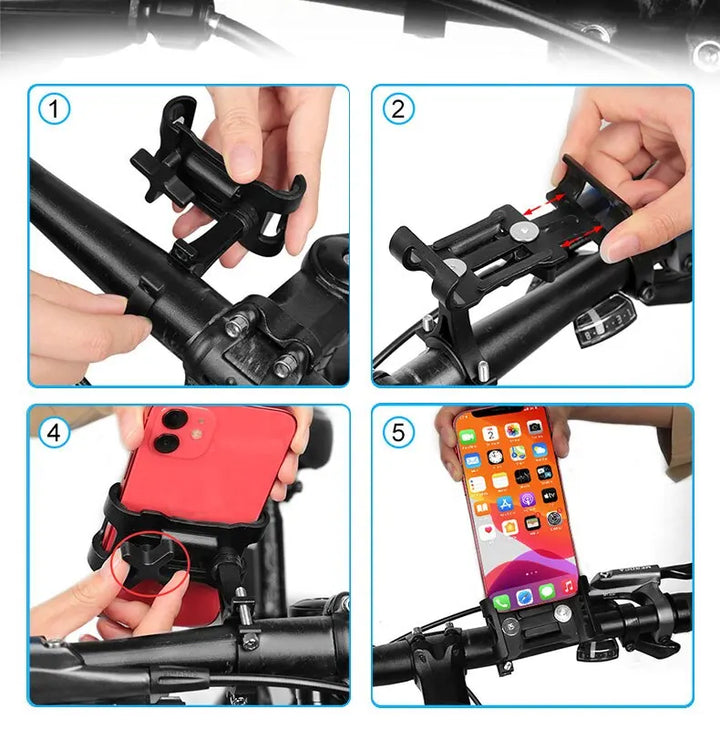 Universal Aluminum Alloy Bike Phone Holder - Anti-Slip Mechanical Lock Mount - Metal Motorcycle GPS Clip for 4.0"-6.5" Smartphones