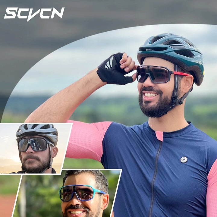 SCVCN Photochromic Cycling Sunglasses - Intelligent Lens Color Change - UV400 Protection TR-90 Frame for Road &amp; MTB Racing