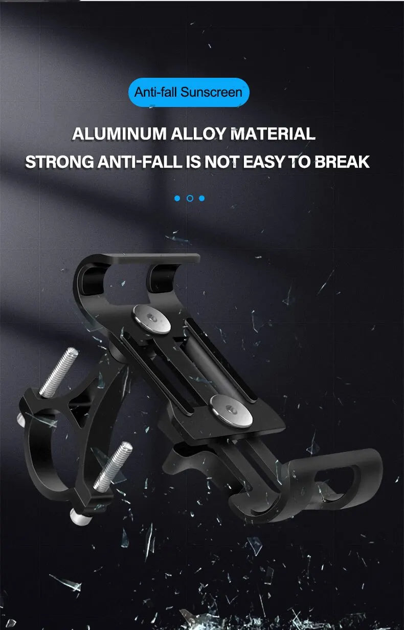 Universal Aluminum Alloy Bike Phone Holder - Anti-Slip Mechanical Lock Mount - Metal Motorcycle GPS Clip for 4.0"-6.5" Smartphones