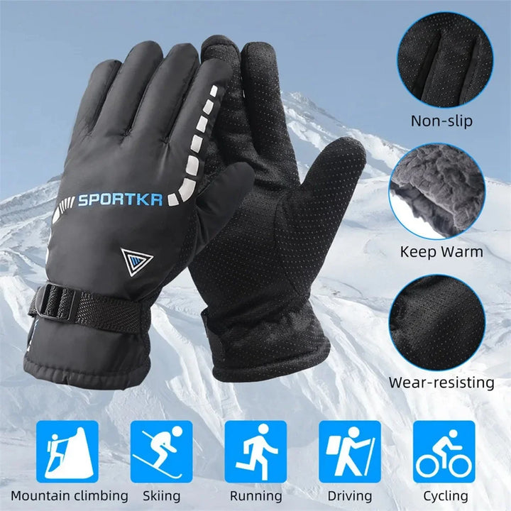 Unisex Winter Thermal Gloves - Thickened Fleece Lining - Waterproof &amp; Windproof Full Finger Mittens for Skiing, Running &amp; Cycling