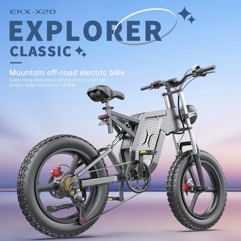Lataa kuva gallerian katseluohjelmaan Powerful EKX X20 2000W Electric Mountain Bike for Adults - 48V Battery, 35AH, 20 Inch Wheels
