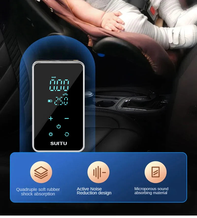 150PSI Smart Touch Screen Tire Inflator - Portable Wireless Electric Air Pump for Car &amp; Bike