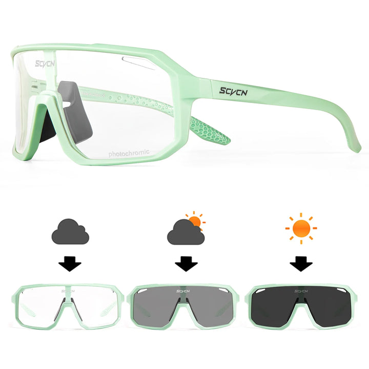 SCVCN Photochromic Cycling Sunglasses - Smart Color-Change Lens - UV400 TR-90 Ultralight Eyewear for MTB, Road Bike &amp; Running