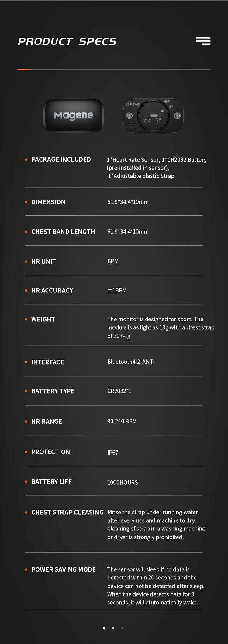 Magene H64 Heart Rate Monitor - Dual Mode ANT+ &amp; Bluetooth Smart Sensor - IP67 Waterproof Chest Strap for Cycling &amp; Running