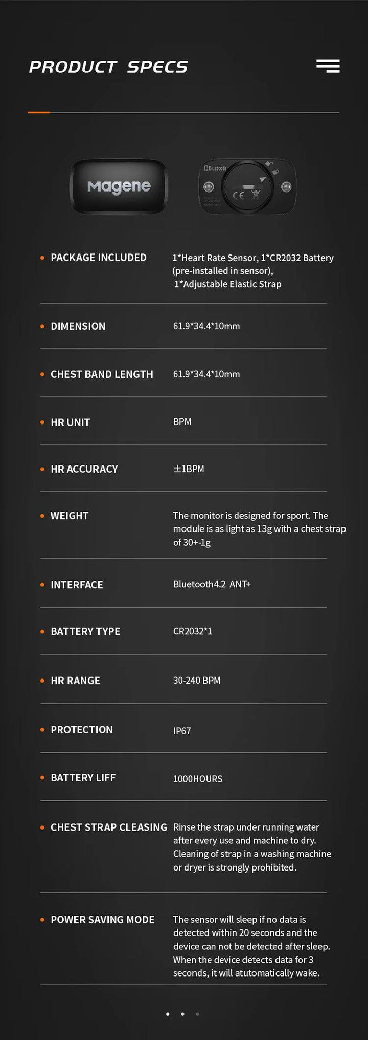 Magene H64 Heart Rate Monitor - Dual Mode ANT+ &amp; Bluetooth Smart Sensor - IP67 Waterproof Chest Strap for Cycling &amp; Running