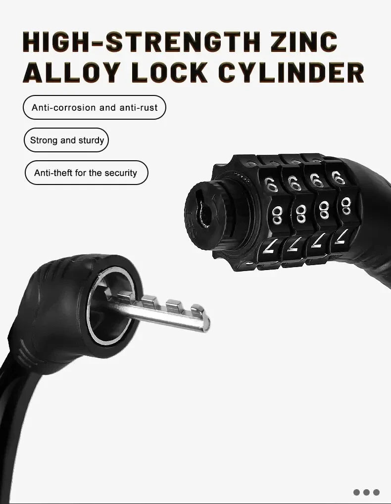 Portable 4-Digit Password Bike Lock - High-Security Resettable Combination Lock for MTB &amp; Road Bikes